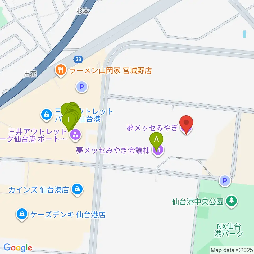 夢メッセみやぎ周辺のファミレス・ファーストフード一覧地図