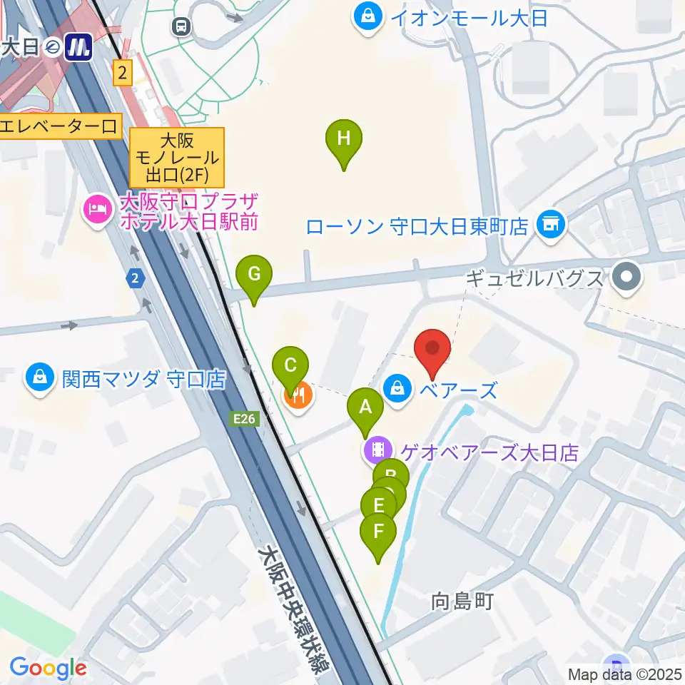 大東楽器ヤマハピアノストア周辺のファミレス・ファーストフード一覧地図