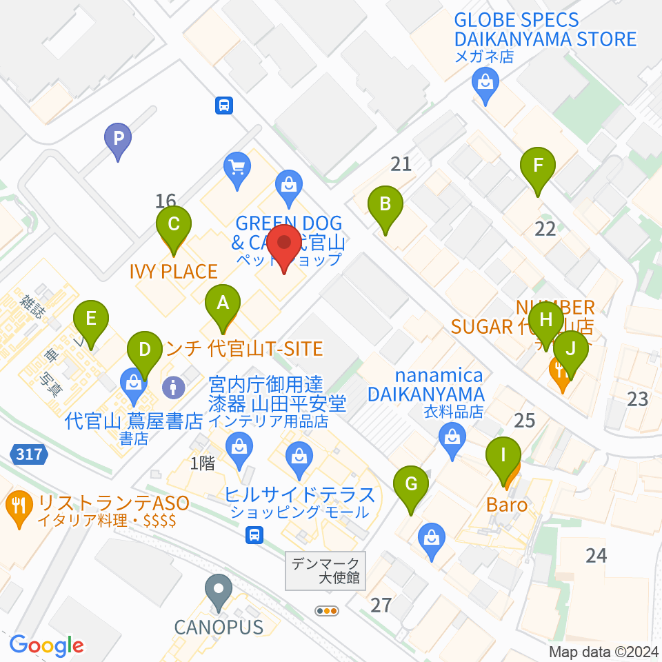 T-SITE GARDEN GALLERY周辺のファミレス・ファーストフード一覧地図