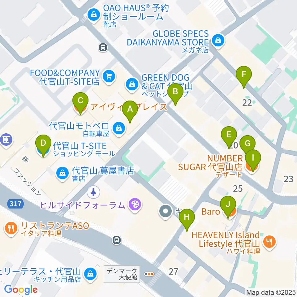 T-SITE GARDEN GALLERY周辺のファミレス・ファーストフード一覧地図