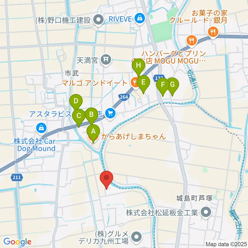 寺田ギター教室周辺のファミレス・ファーストフード一覧地図