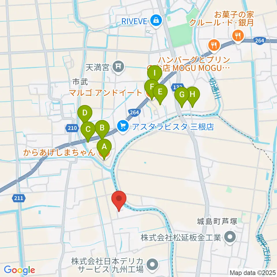寺田ギター教室周辺のファミレス・ファーストフード一覧地図