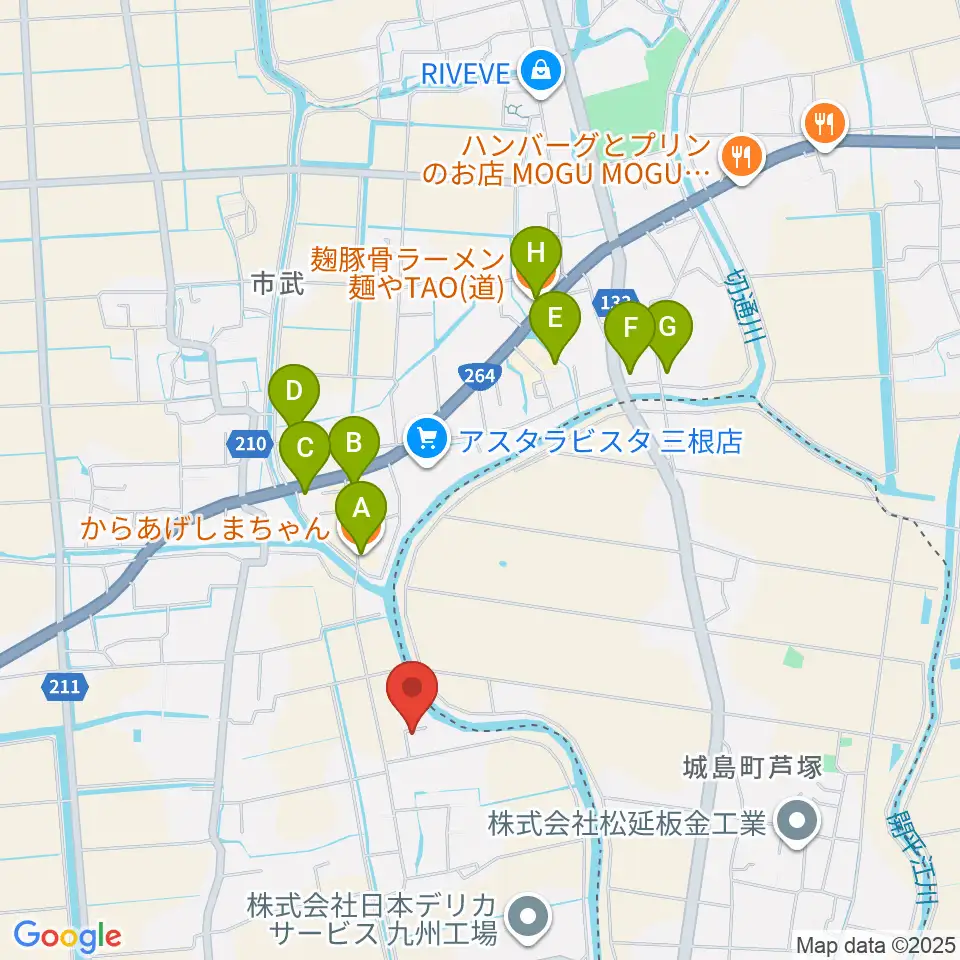 寺田ギター教室周辺のファミレス・ファーストフード一覧地図