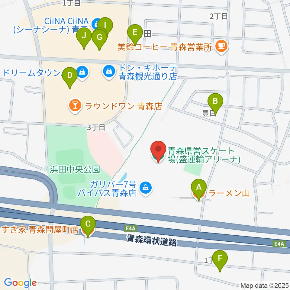 盛運輸アリーナ周辺のファミレス・ファーストフード一覧地図