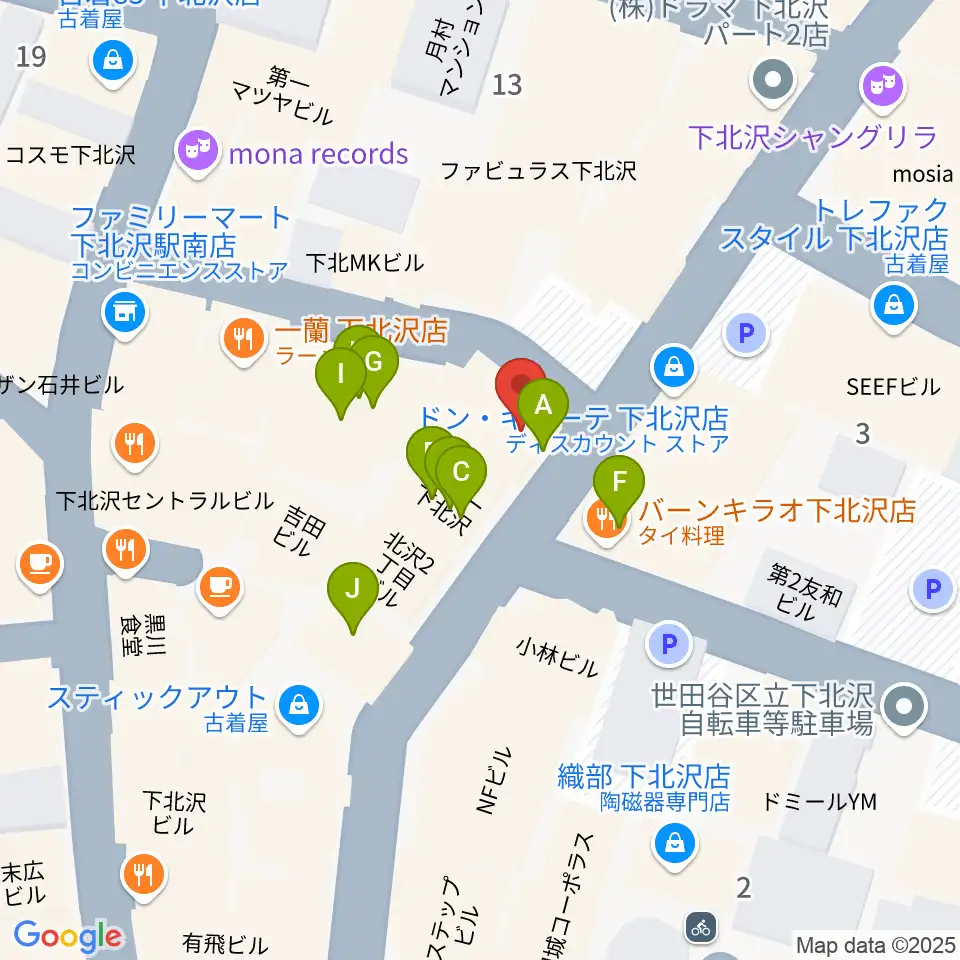 下北沢WAVER周辺のファミレス・ファーストフード一覧地図