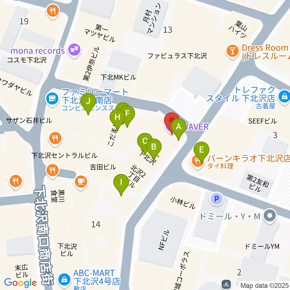 下北沢WAVER周辺のファミレス・ファーストフード一覧地図