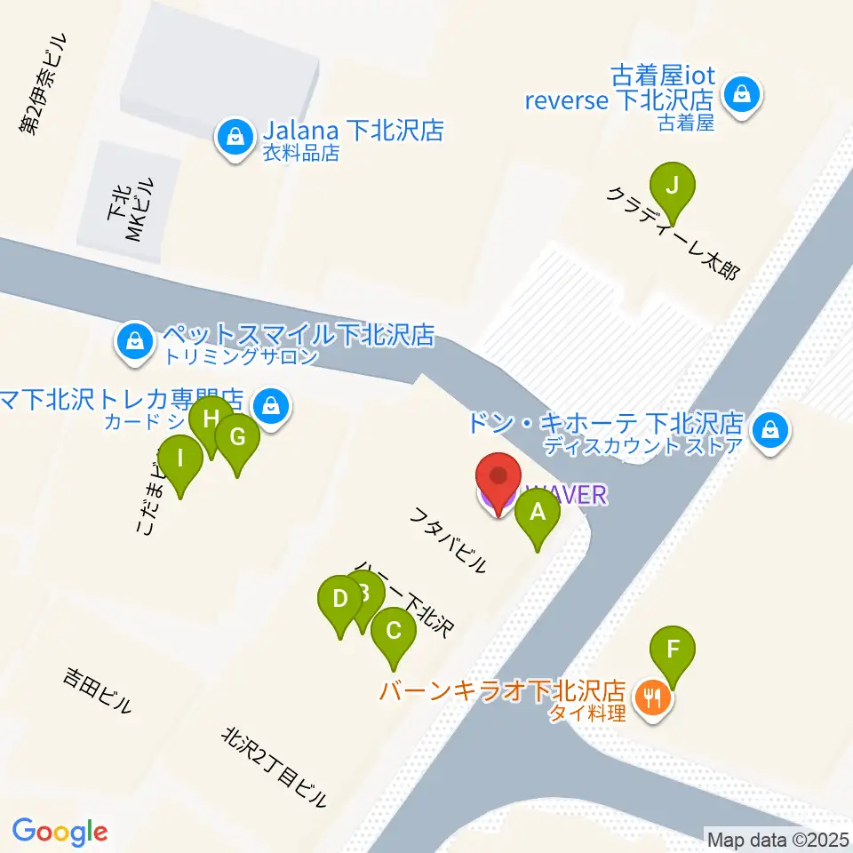下北沢WAVER周辺のファミレス・ファーストフード一覧地図