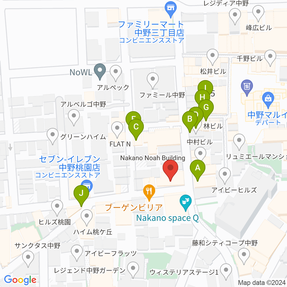 サウンドスタジオノア 中野店周辺のファミレス・ファーストフード一覧地図