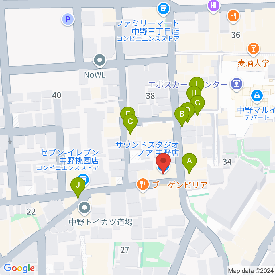 サウンドスタジオノア 中野店周辺のファミレス・ファーストフード一覧地図