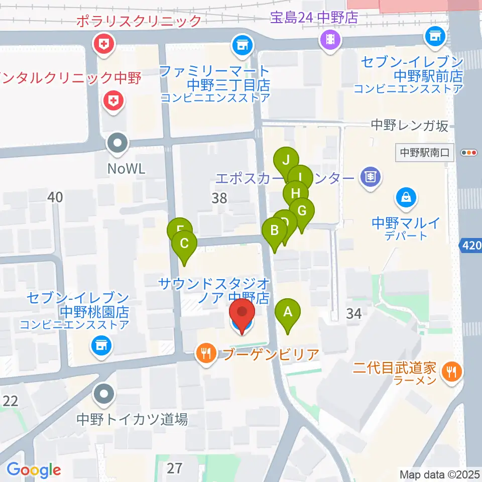 サウンドスタジオノア 中野店周辺のファミレス・ファーストフード一覧地図