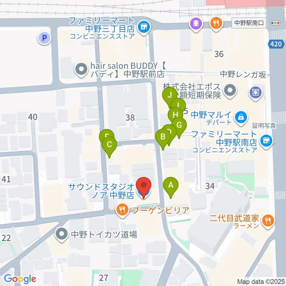 サウンドスタジオノア 中野店周辺のファミレス・ファーストフード一覧地図