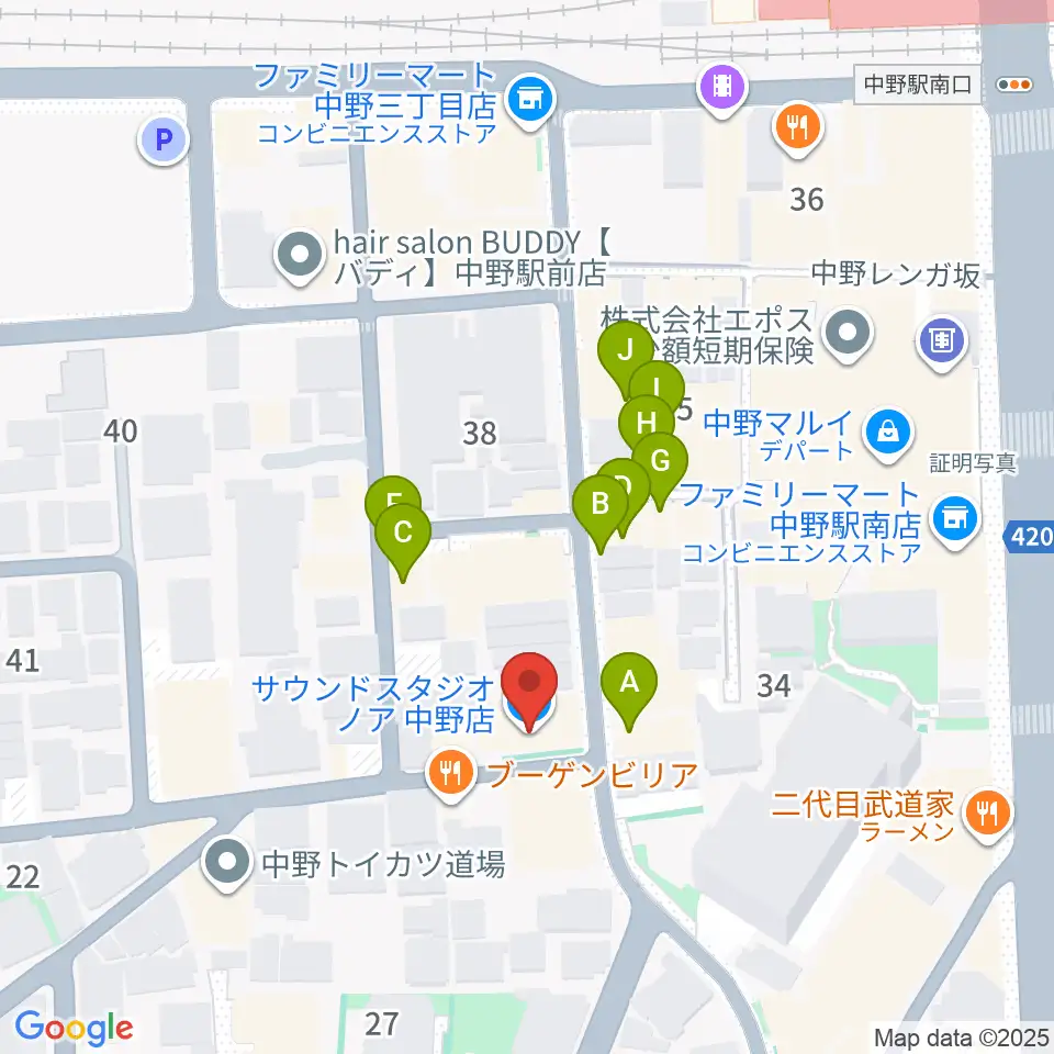 サウンドスタジオノア 中野店周辺のファミレス・ファーストフード一覧地図