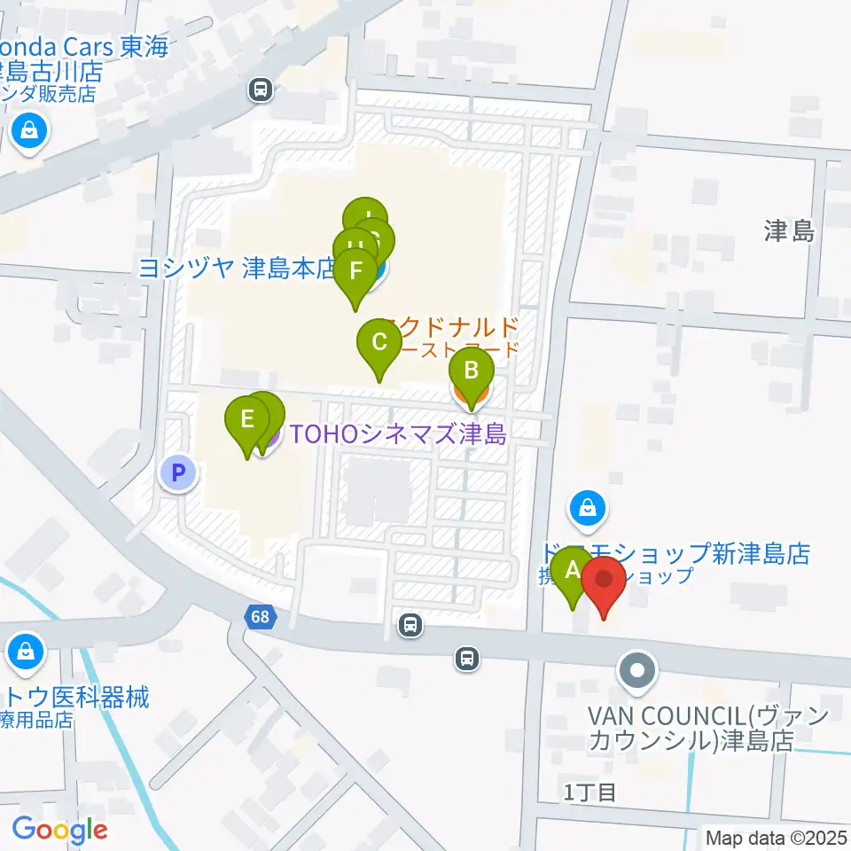 津島グランツ周辺のファミレス・ファーストフード一覧地図