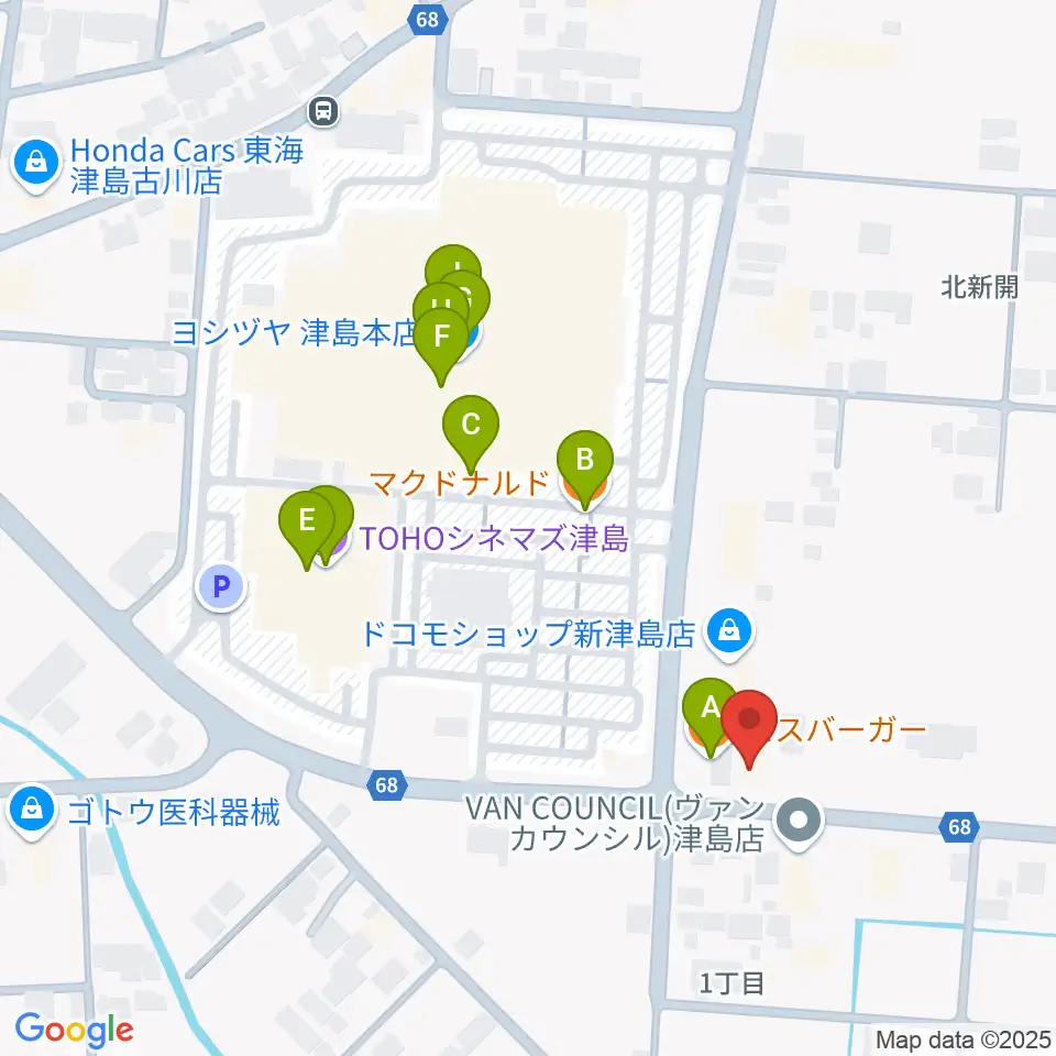 津島グランツ周辺のファミレス・ファーストフード一覧地図