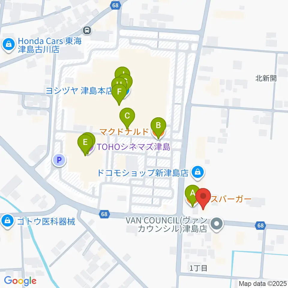 津島グランツ周辺のファミレス・ファーストフード一覧地図