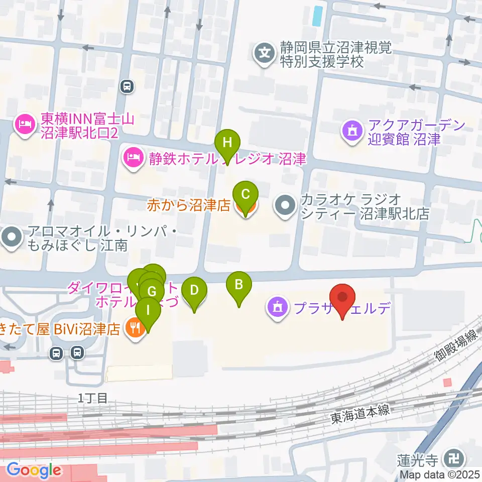 プラサヴェルデ・キラメッセぬまづ周辺のファミレス・ファーストフード一覧地図