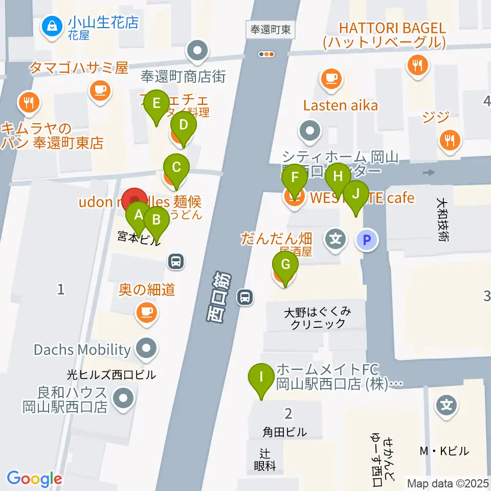 マレット音楽塾周辺のファミレス・ファーストフード一覧地図