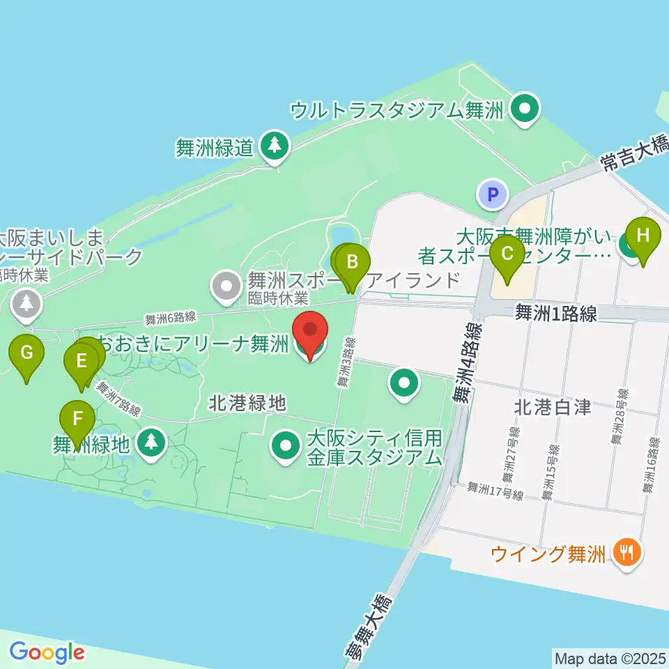 おおきにアリーナ舞洲周辺のファミレス・ファーストフード一覧地図