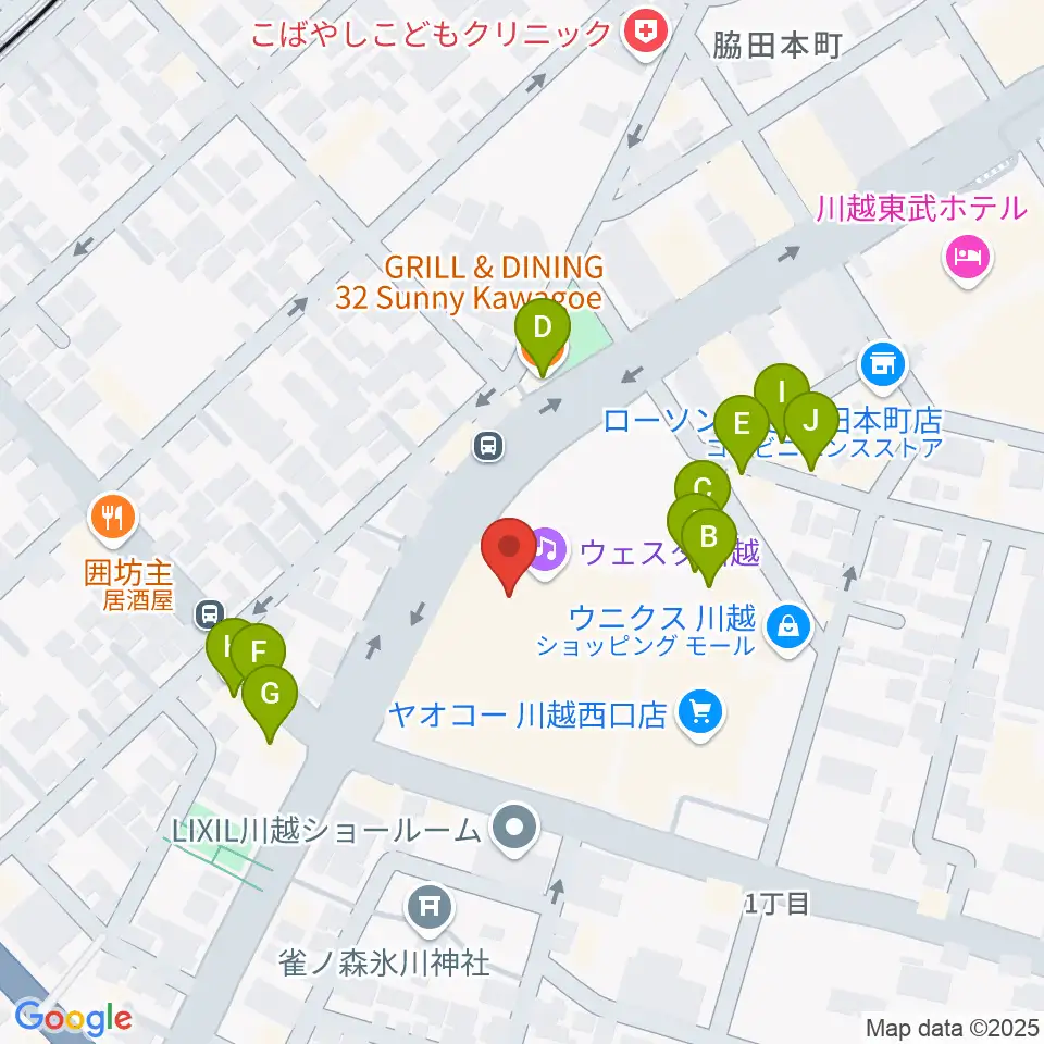 ウェスタ川越周辺のファミレス・ファーストフード一覧地図