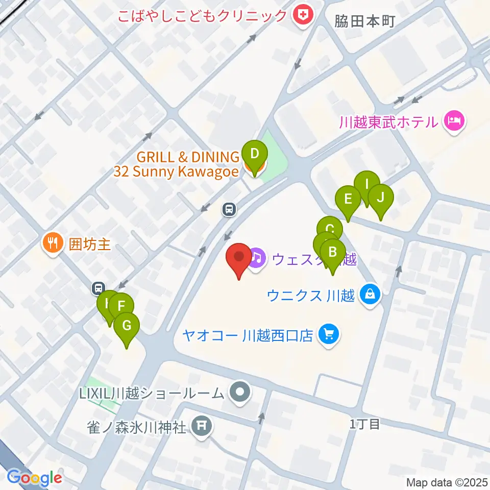ウェスタ川越周辺のファミレス・ファーストフード一覧地図