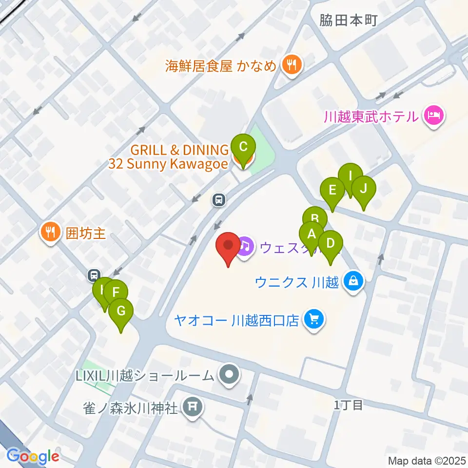 ウェスタ川越周辺のファミレス・ファーストフード一覧地図