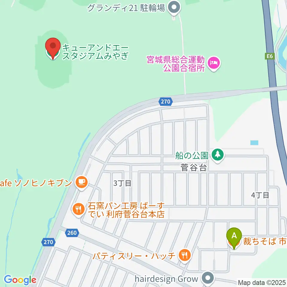 キューアンドエースタジアムみやぎ周辺のファミレス・ファーストフード一覧地図