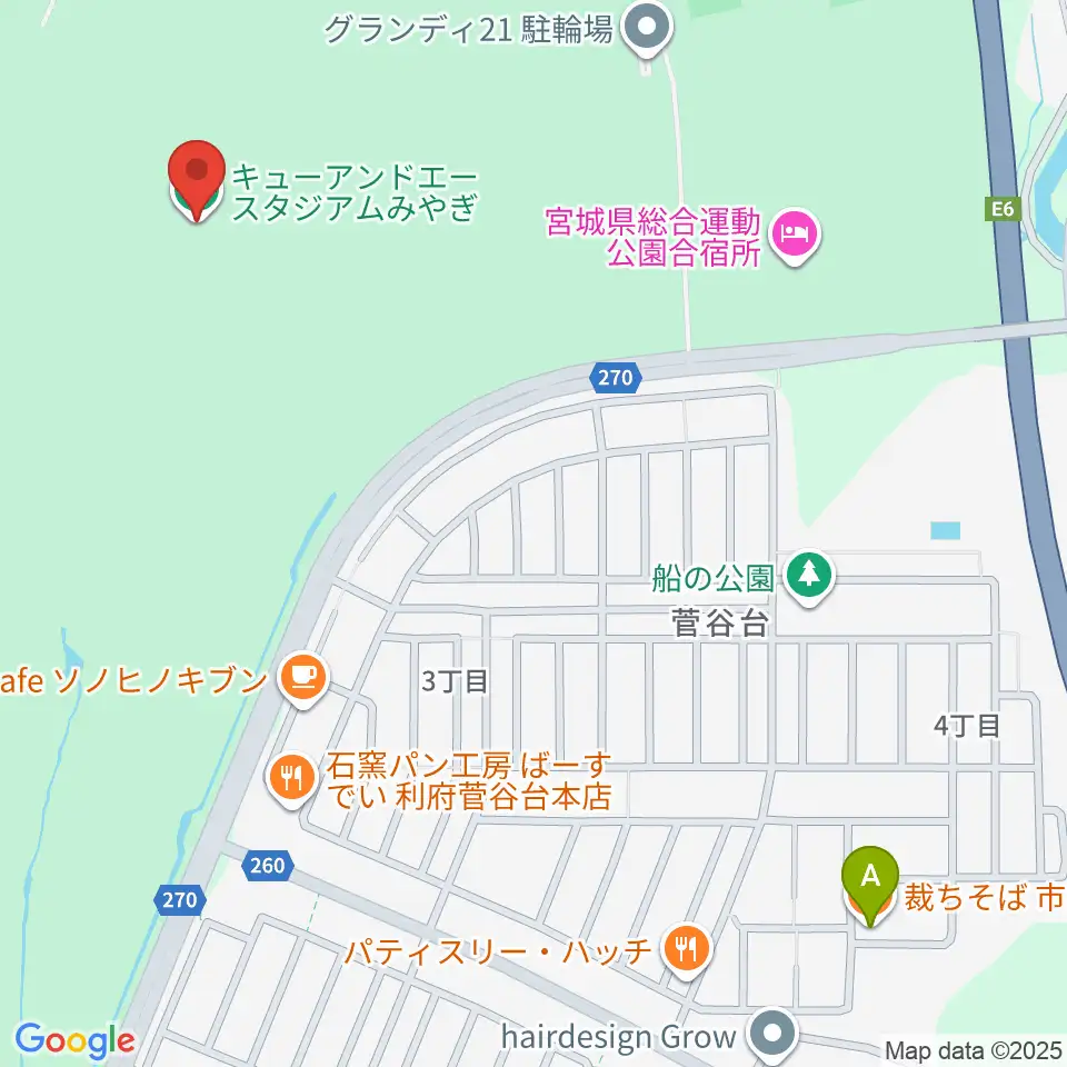 キューアンドエースタジアムみやぎ周辺のファミレス・ファーストフード一覧地図