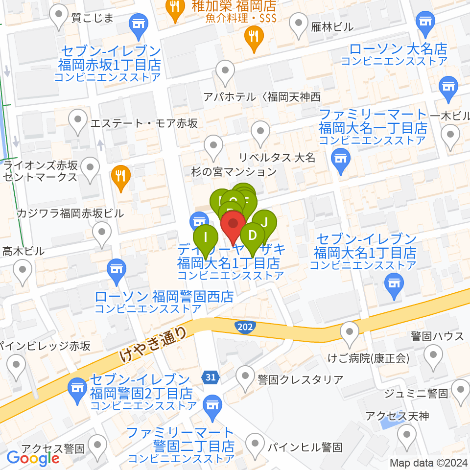 福岡リブラボ周辺のファミレス・ファーストフード一覧地図