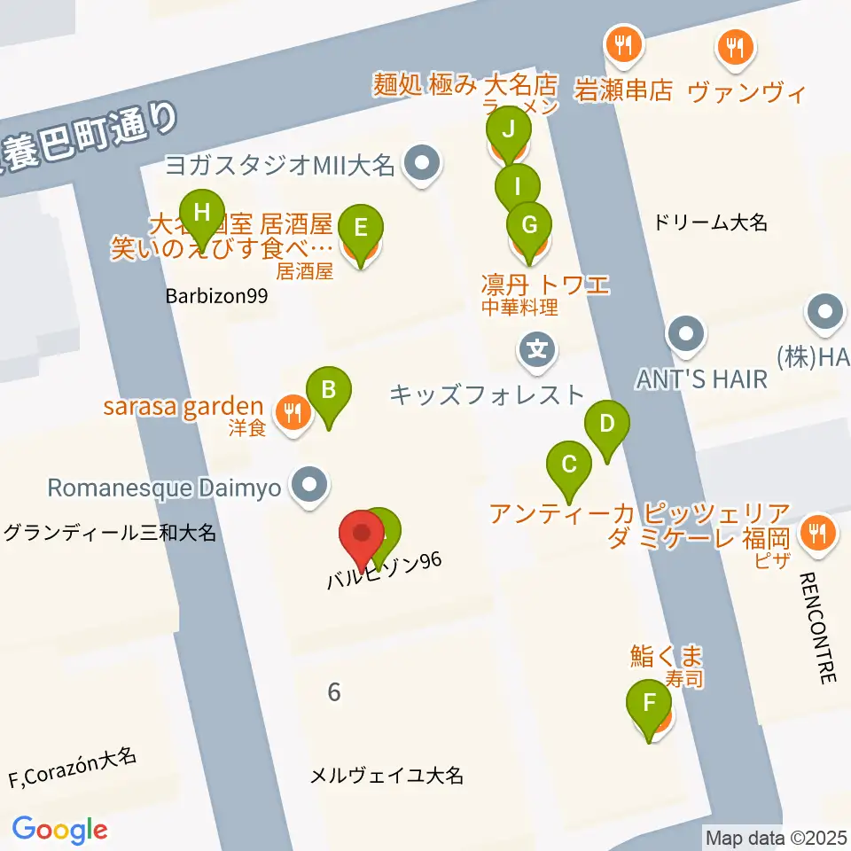 福岡リブラボ周辺のファミレス・ファーストフード一覧地図