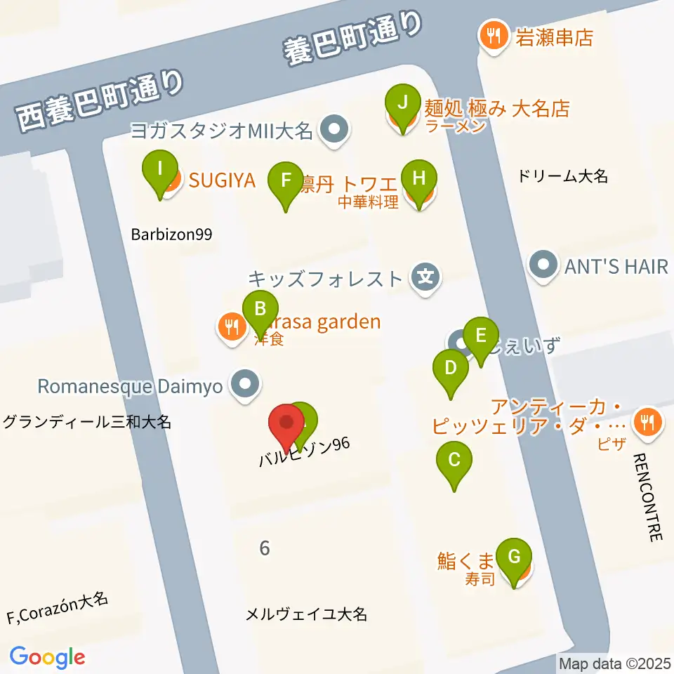 福岡リブラボ周辺のファミレス・ファーストフード一覧地図