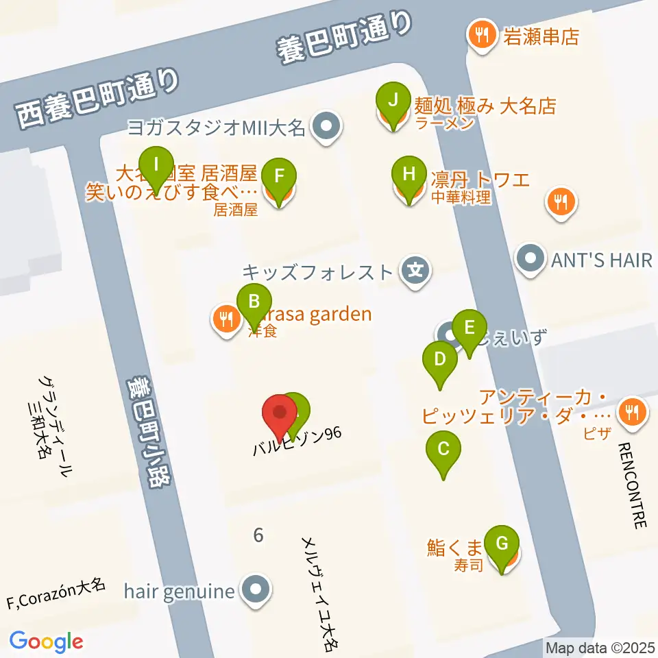 福岡リブラボ周辺のファミレス・ファーストフード一覧地図
