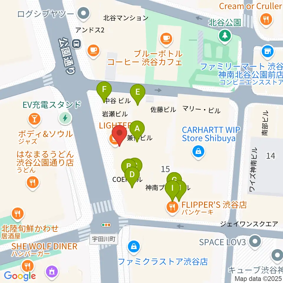 nagomix渋谷周辺のファミレス・ファーストフード一覧地図