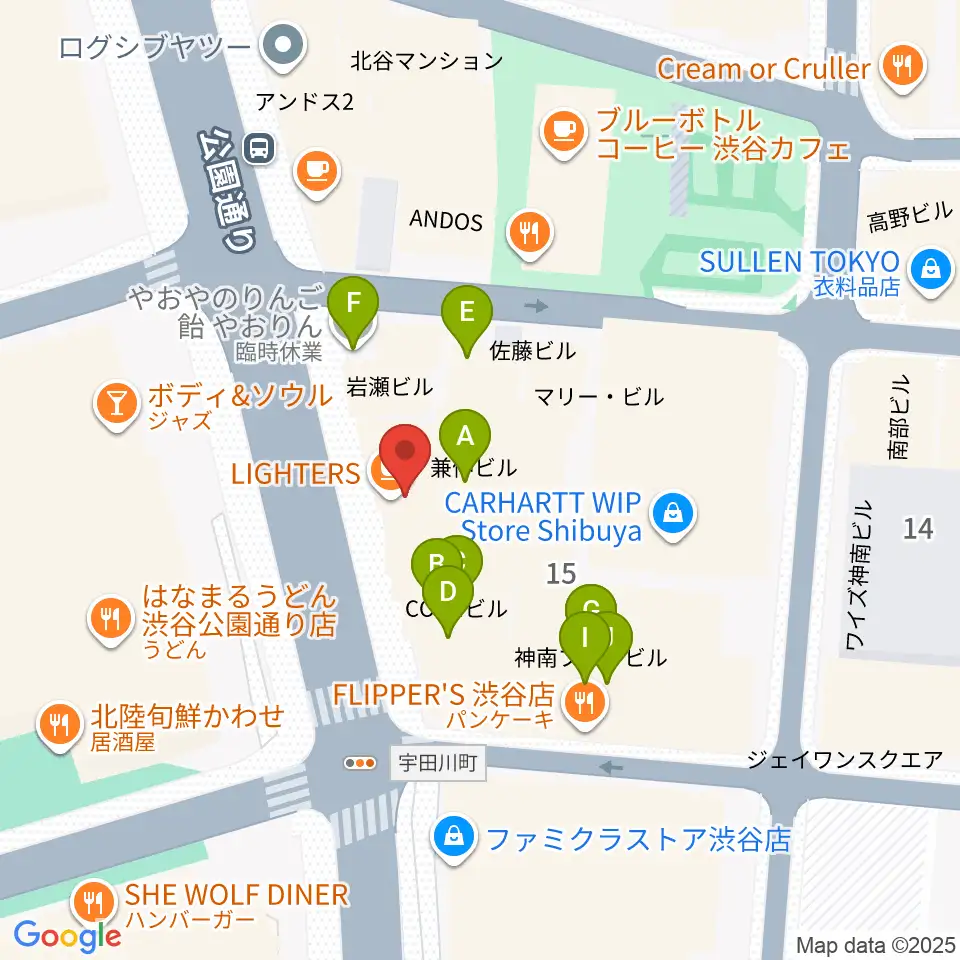 nagomix渋谷周辺のファミレス・ファーストフード一覧地図