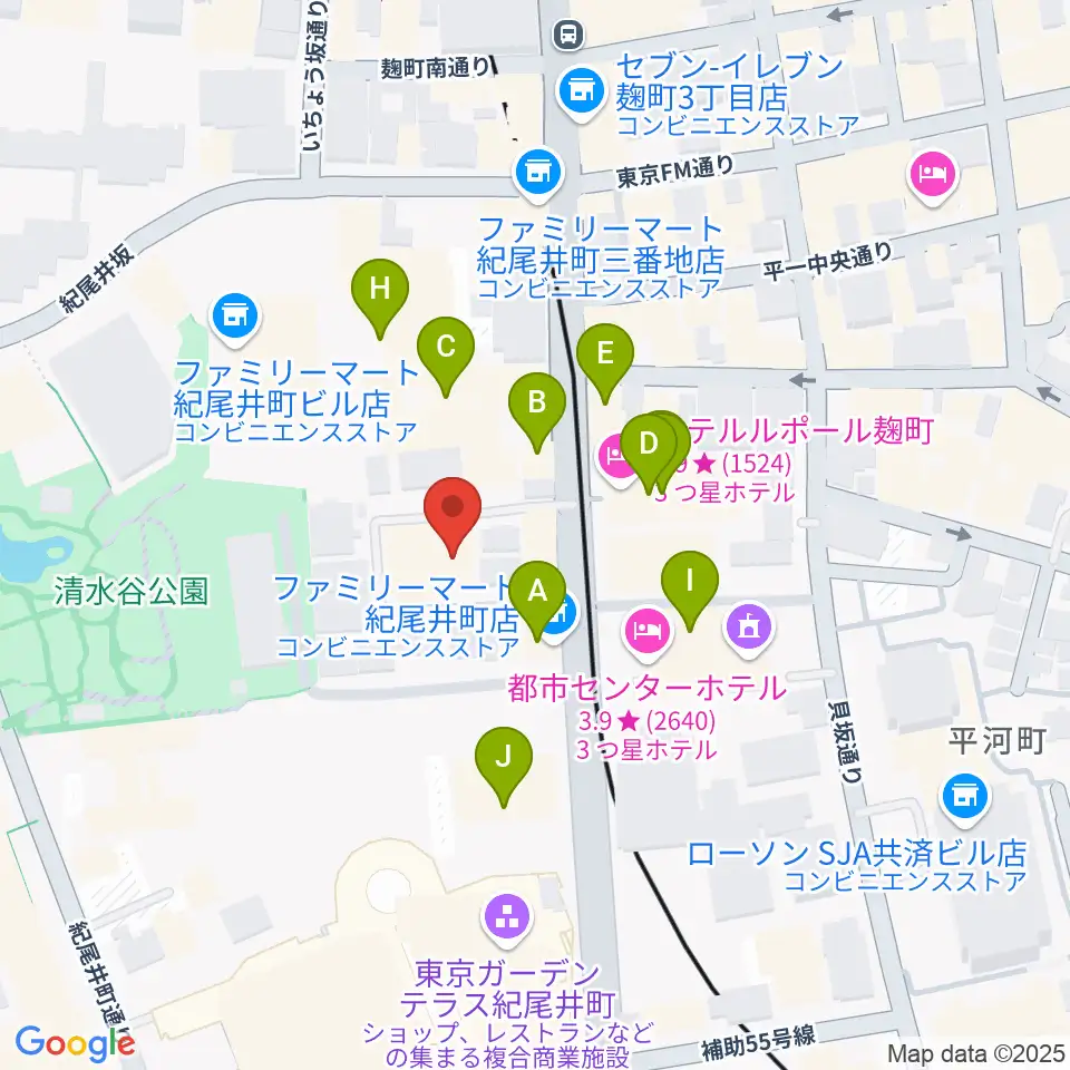 紀尾井町サロンホール周辺のファミレス・ファーストフード一覧地図