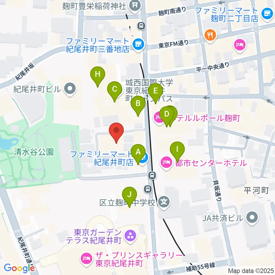 紀尾井町サロンホール周辺のファミレス・ファーストフード一覧地図