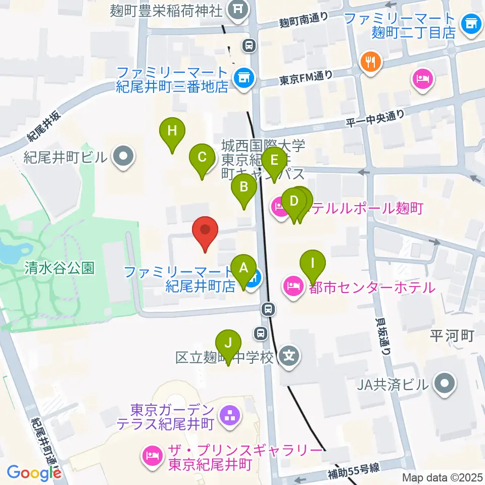 紀尾井町サロンホール周辺のファミレス・ファーストフード一覧地図