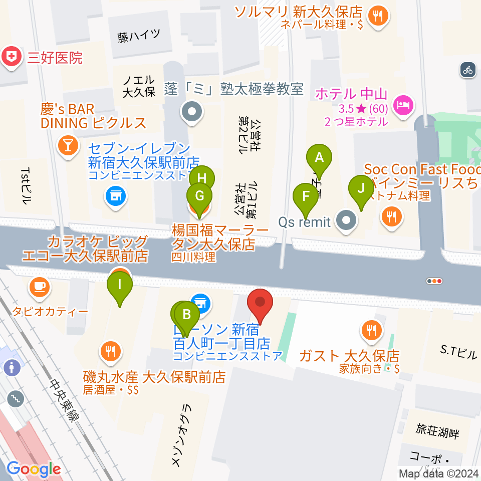 大久保HOTSHOT周辺のファミレス・ファーストフード一覧地図