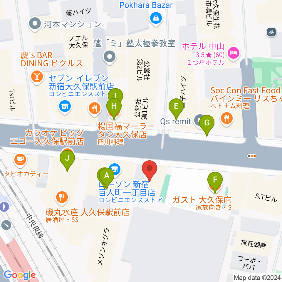 大久保HOTSHOT周辺のファミレス・ファーストフード一覧地図