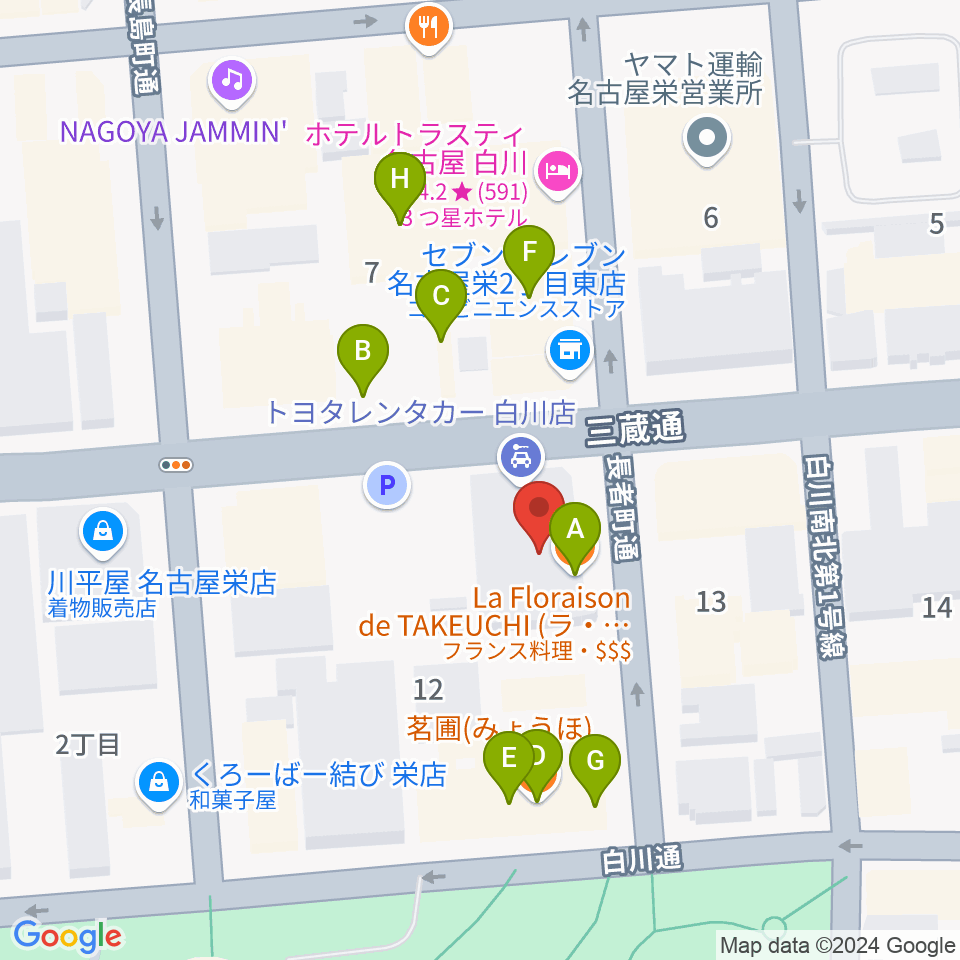 アーク栄サロンホール周辺のファミレス・ファーストフード一覧地図