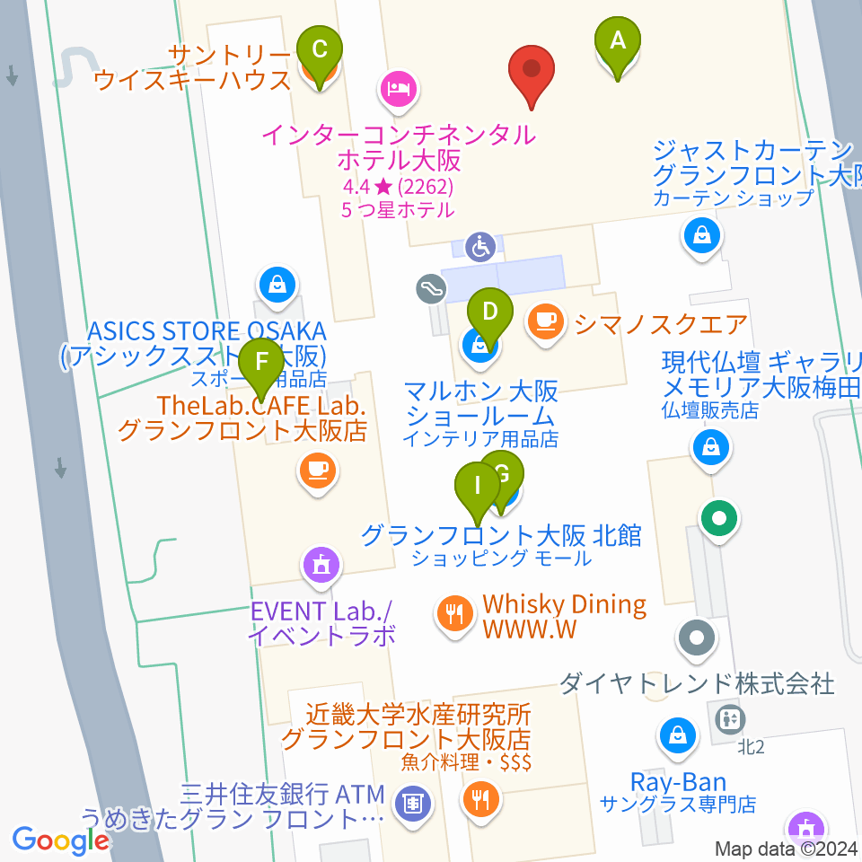 グランフロント大阪 ナレッジシアター周辺のファミレス・ファーストフード一覧地図