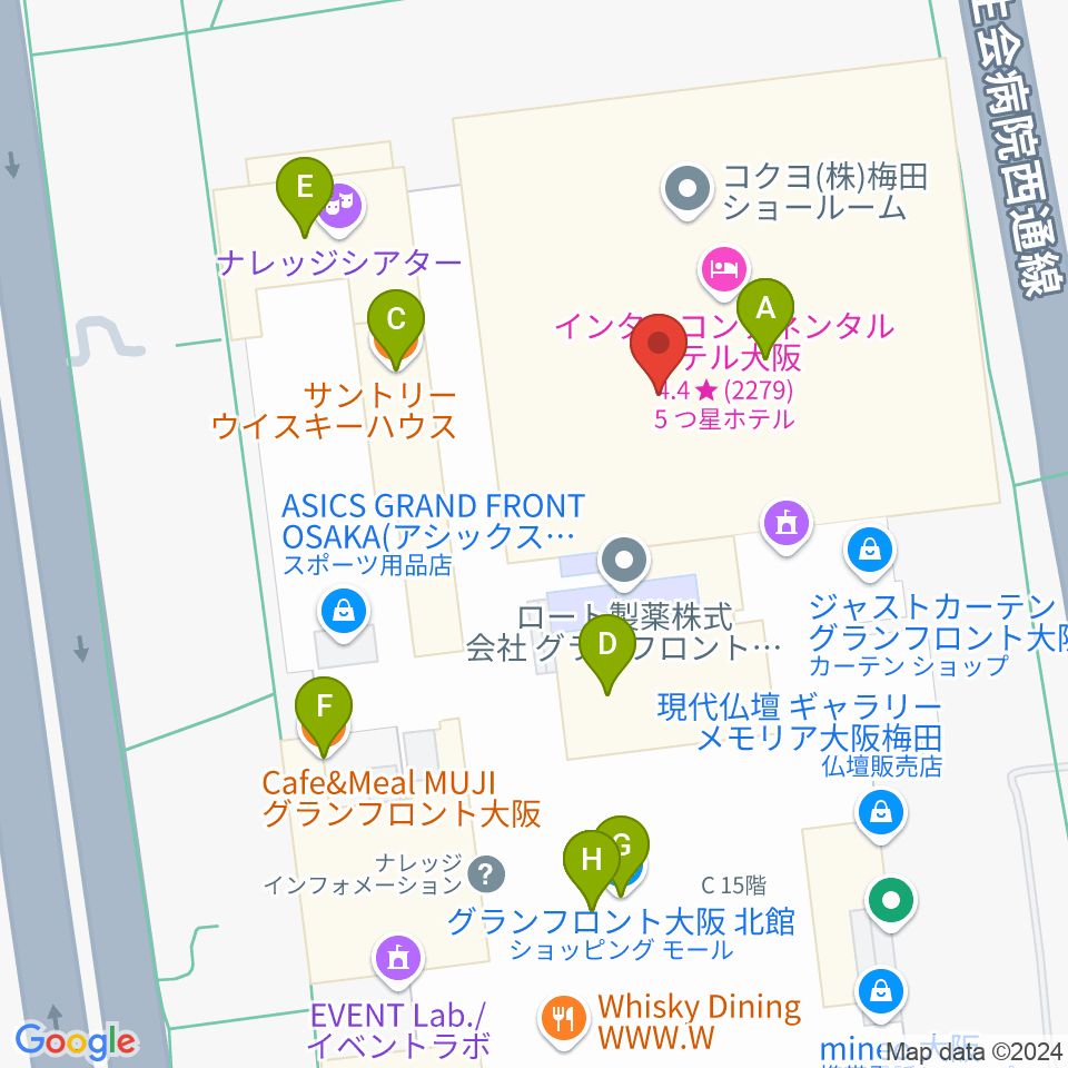 グランフロント大阪 ナレッジシアター周辺のファミレス・ファーストフード一覧地図