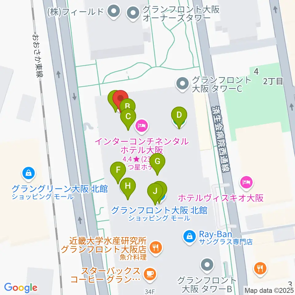 グランフロント大阪 ナレッジシアター周辺のファミレス・ファーストフード一覧地図