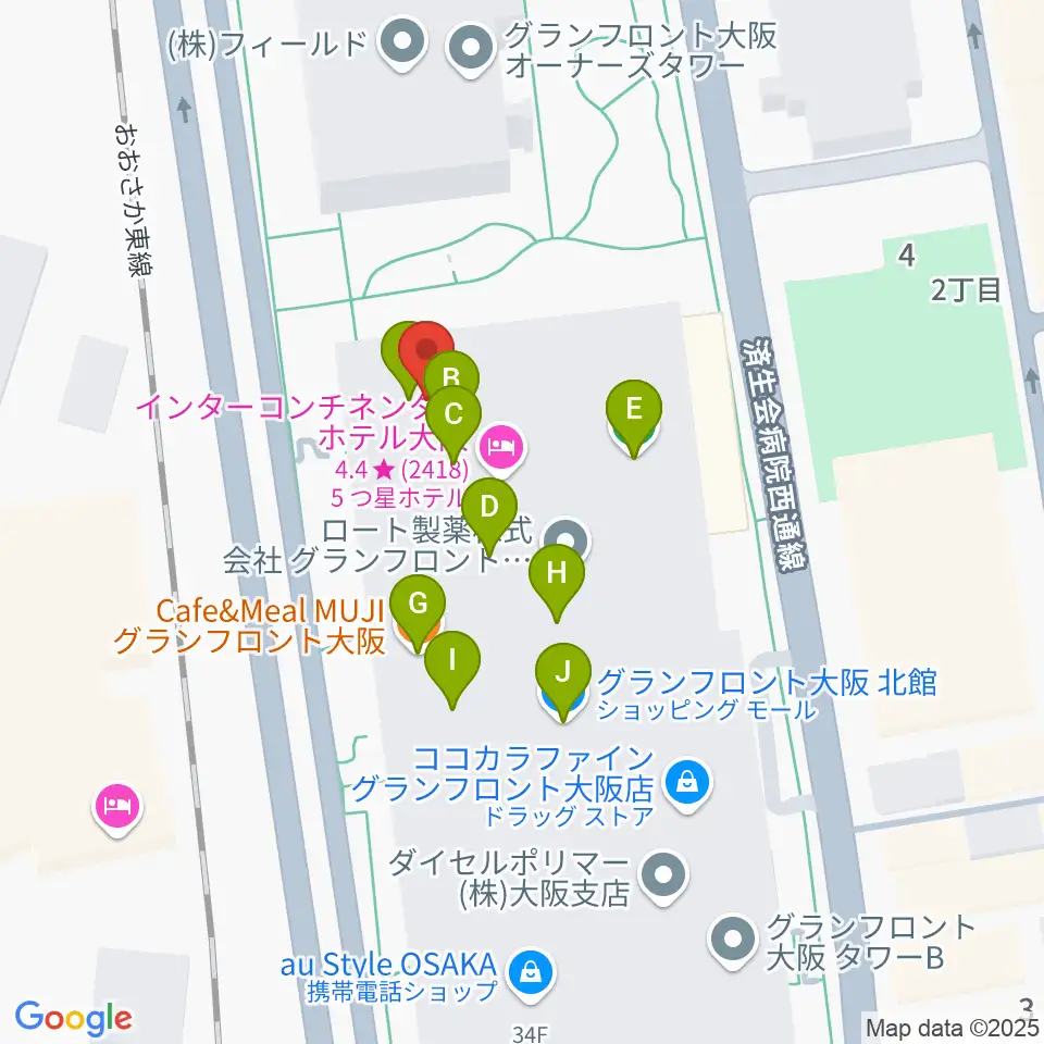 グランフロント大阪 ナレッジシアター周辺のファミレス・ファーストフード一覧地図
