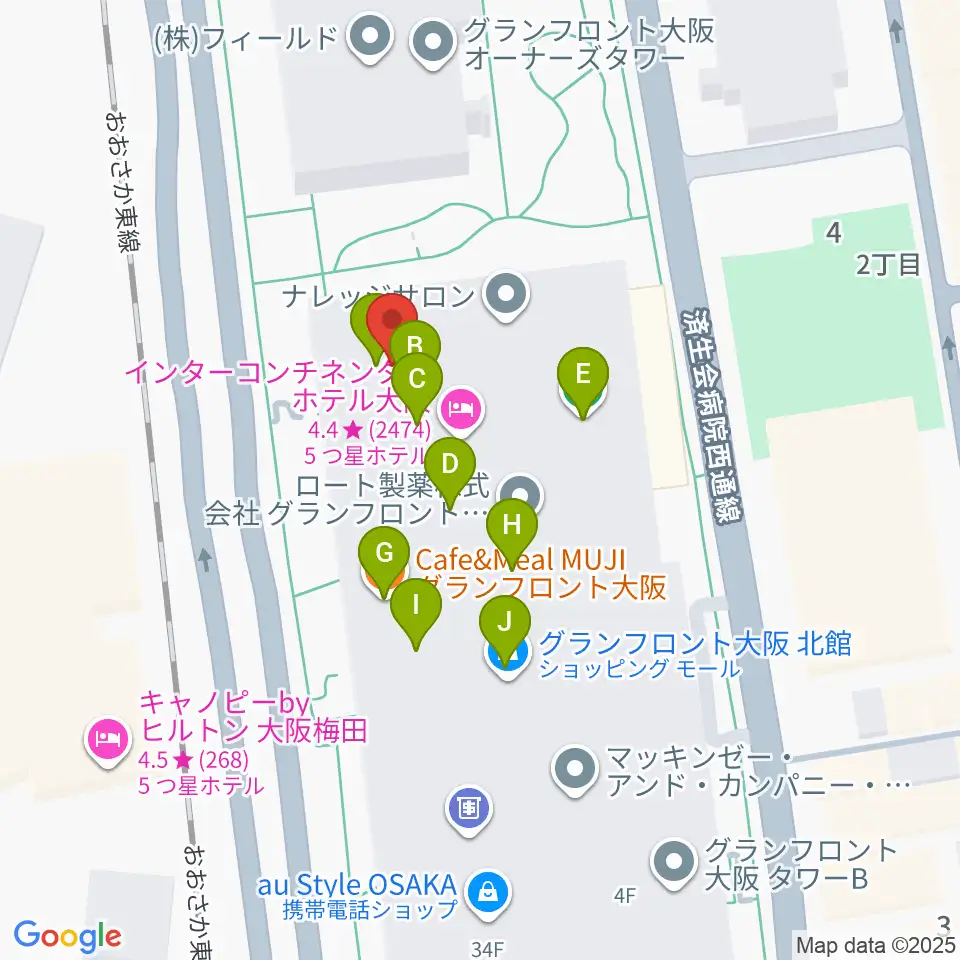 グランフロント大阪 ナレッジシアター周辺のファミレス・ファーストフード一覧地図