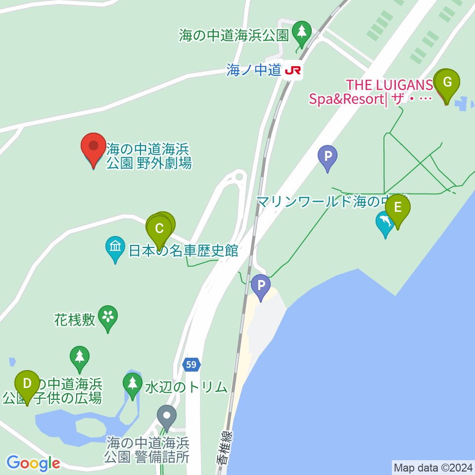 海の中道海浜公園 野外劇場周辺のファミレス・ファーストフード一覧地図