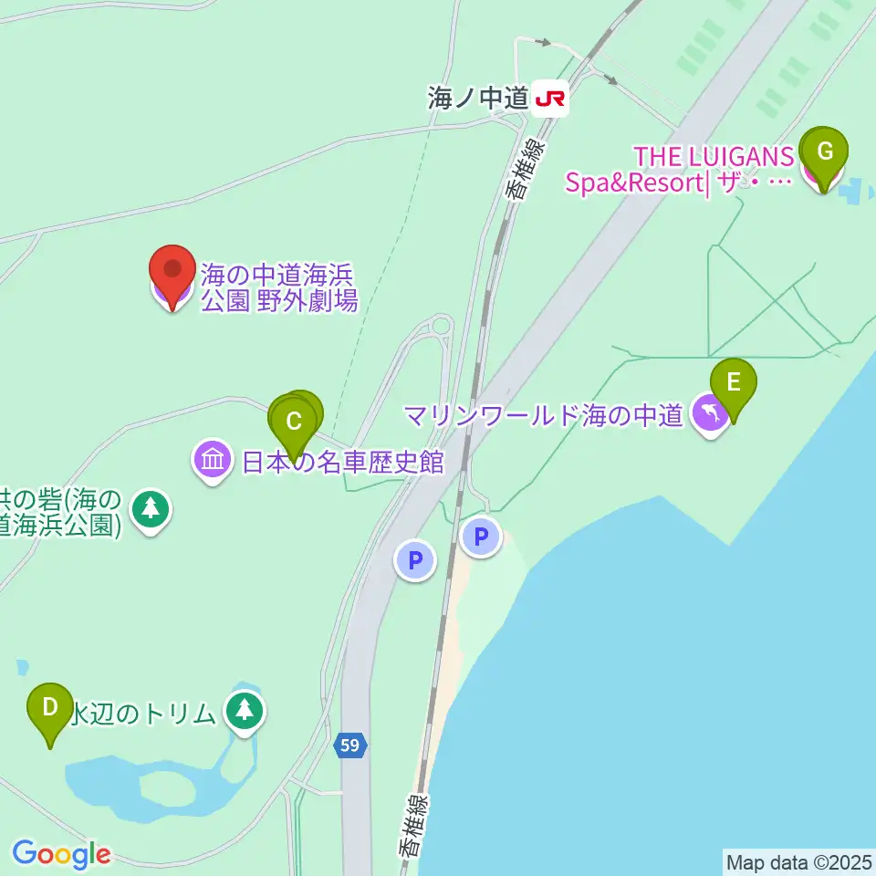 海の中道海浜公園 野外劇場周辺のファミレス・ファーストフード一覧地図