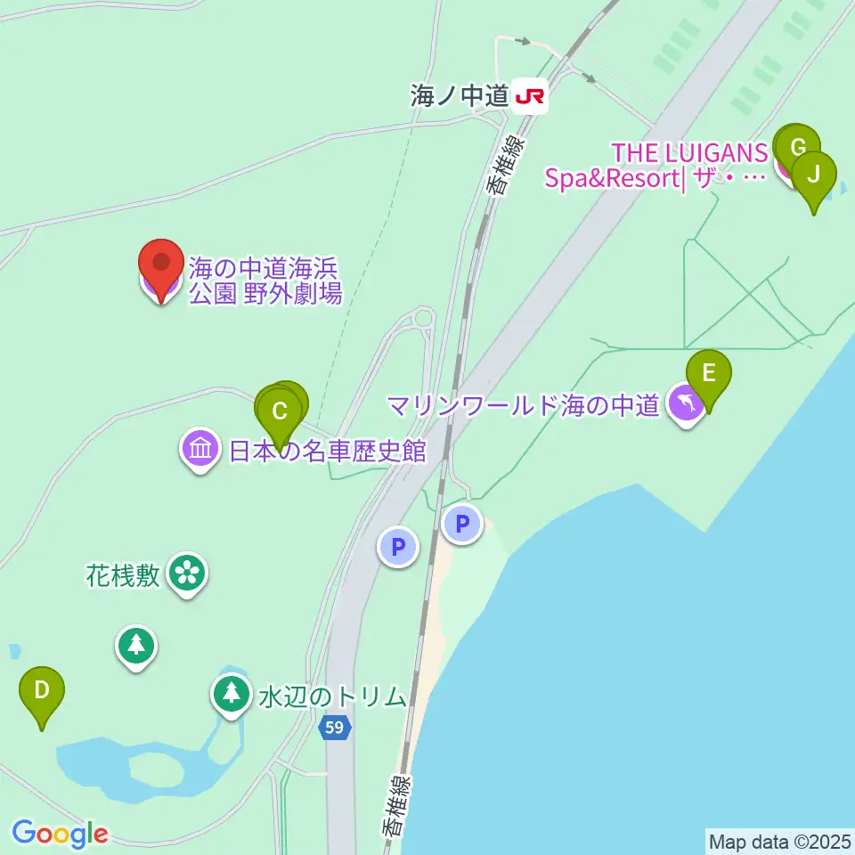 海の中道海浜公園 野外劇場周辺のファミレス・ファーストフード一覧地図