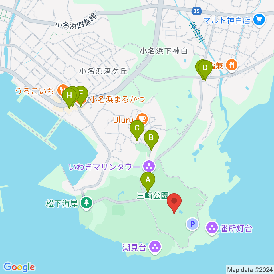 三崎公園野外音楽堂周辺のファミレス・ファーストフード一覧地図