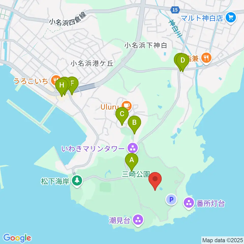 三崎公園野外音楽堂周辺のファミレス・ファーストフード一覧地図