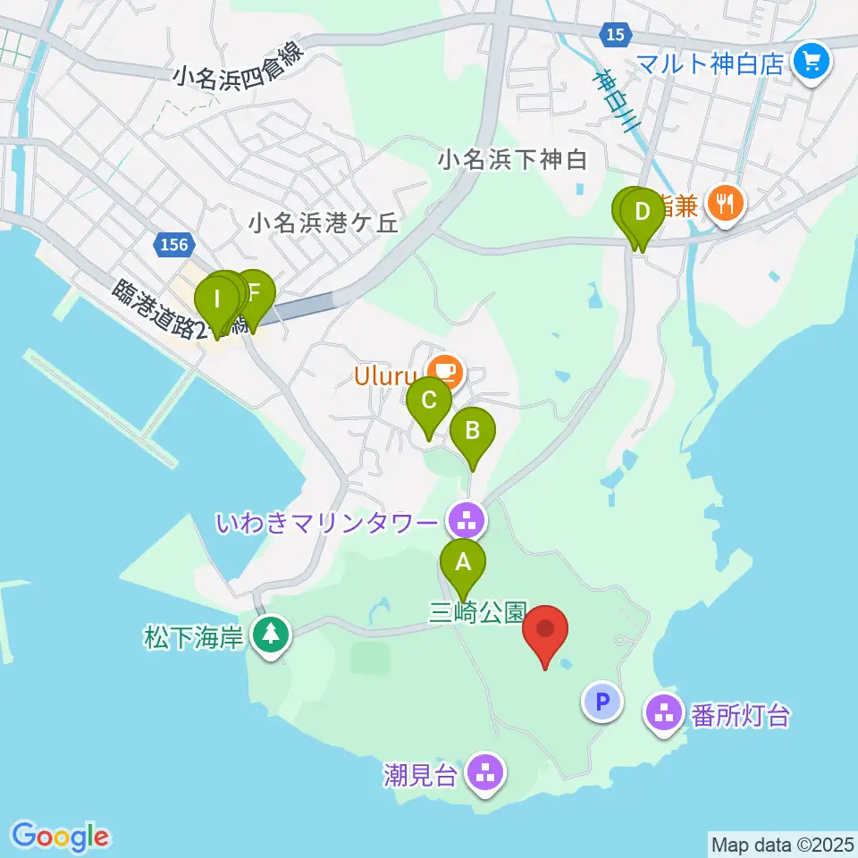 三崎公園野外音楽堂周辺のファミレス・ファーストフード一覧地図